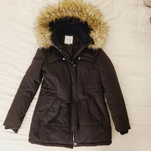Zara Black Winter Fur Hooded Puffer Coat Small